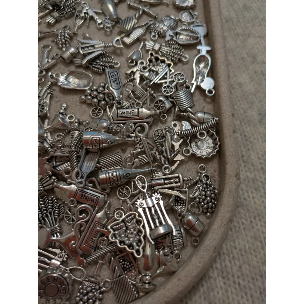 Silver Tone Charm Lot For Jewelry Making Wine Theme